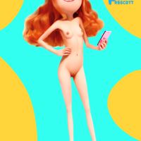goodman 34564 absurdres highres blue eyes braces curly hair despicable me 4 freckles holding holding phone nude phone poppy prescott red hair red lips skinny