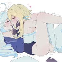 genshin impact furina genshin impact lumine genshin impact 2girls after kiss