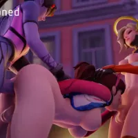 Futa D.va spitroasted by Mercy and Widowmaker