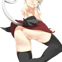toujou koneko high school dxd highres 10s 1girl animal ears ass back blush cat ears cat tail female focus skirt solo tail thighhighs upskirt white hair