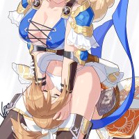 yagi2013 cassandra alexandra sophitia alexandra soul calibur soulcalibur soulcalibur vi highres 2girls asphyxiation between thighs blonde hair blue eyes blush breasts cleavage elbow gloves femdom gloves hairband head between knees...