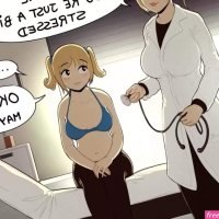 Shy Futanari letting a doctor take care of her cum-packed dong